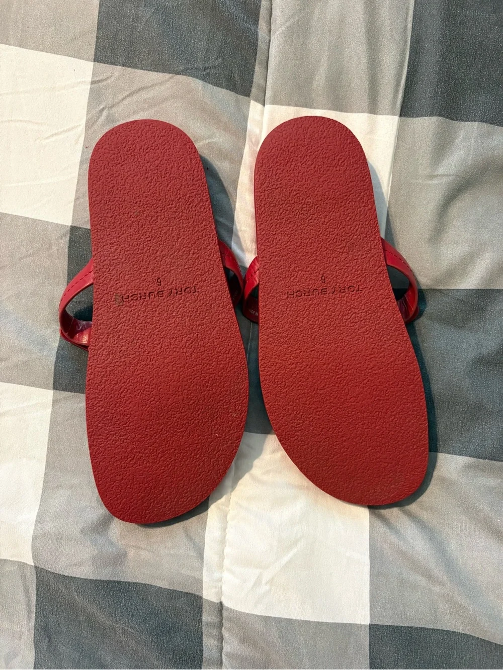 Tory Burch Red Logo Cutout Thong Sandals